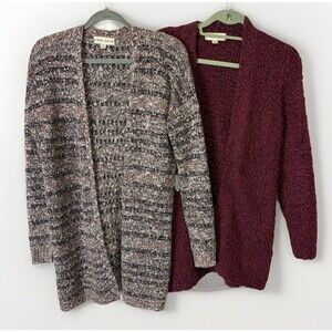 Knox Rose Women’s Small Open Front Cardigan Bundle Lot Burgundy Textured Cozy